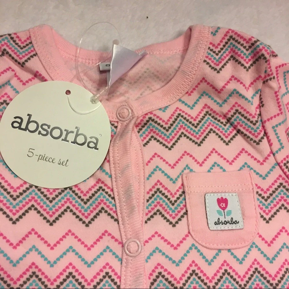 Absorba One Piece Sleeper Baby Girl 6M Pink New Chevron Zig‎ Romper